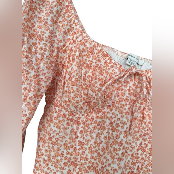 American Eagle Ditsy Orange Floral Corset Crop Top Small Preppy Fairy Bohemian - Picture 4 of 9